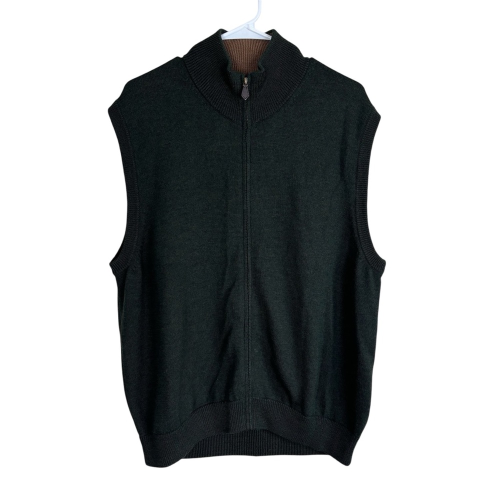 Brooks Brothers Vest Men’s L 100% Extra Fine Italian Merino Wool Blue Full Zip